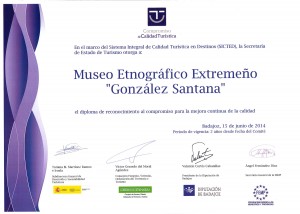 Diploma concedido al Museo por SICTED válido hasta 2016