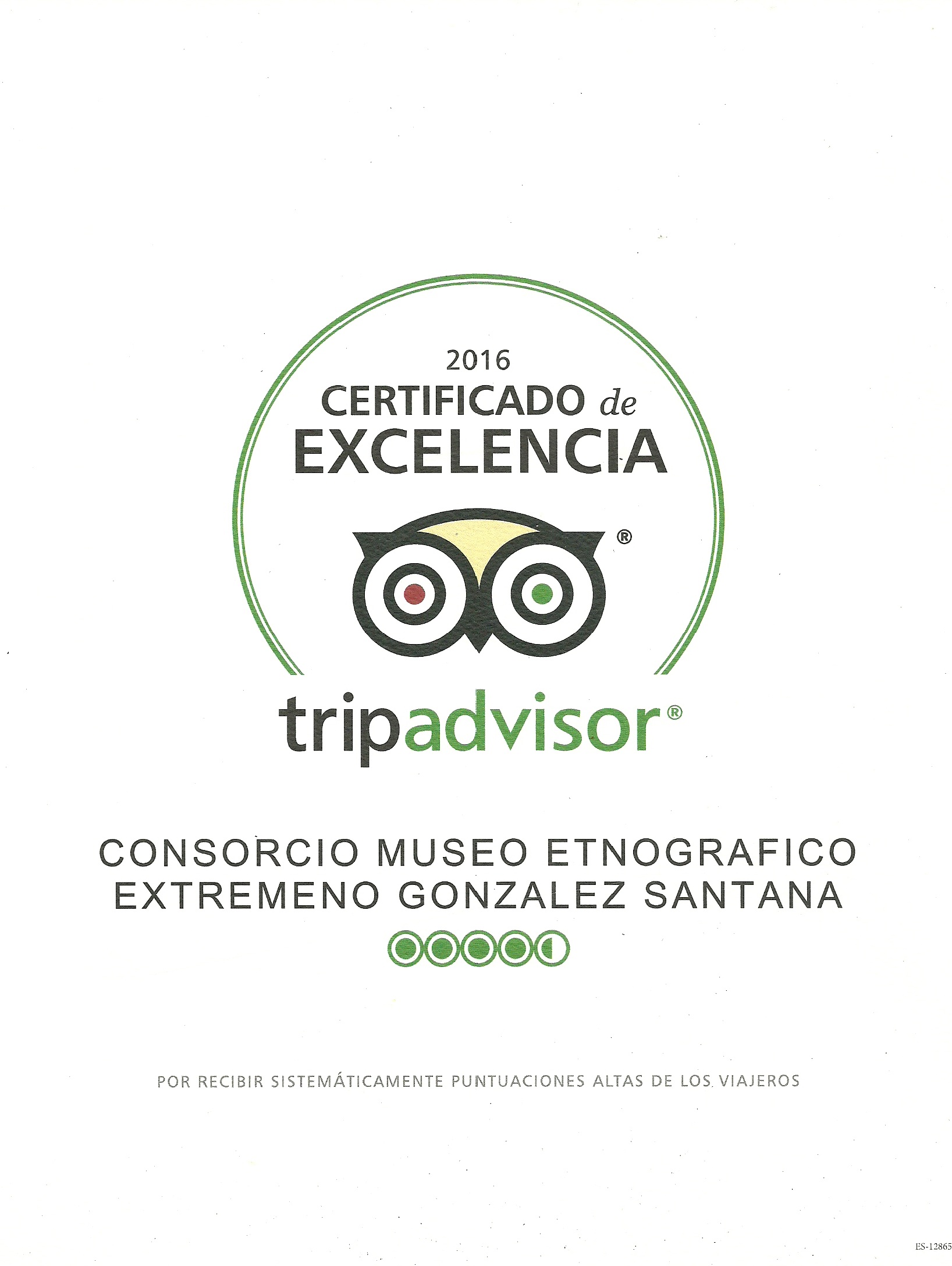 Certificado de Excelencia Trip Avdvisor 2016
